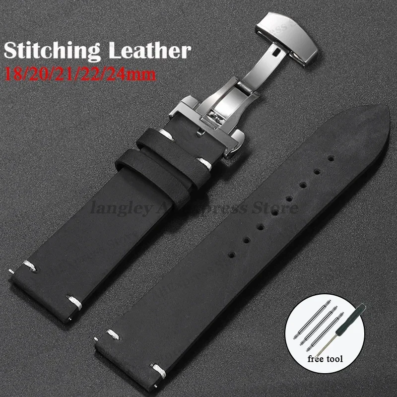 

Cowhide Leather Strap for Seiko for Smartwatch Men Bracelet Butterfly Buckle 18/20/21/22/24mm for Huawei Watch Gt4/Gt3 Watchband