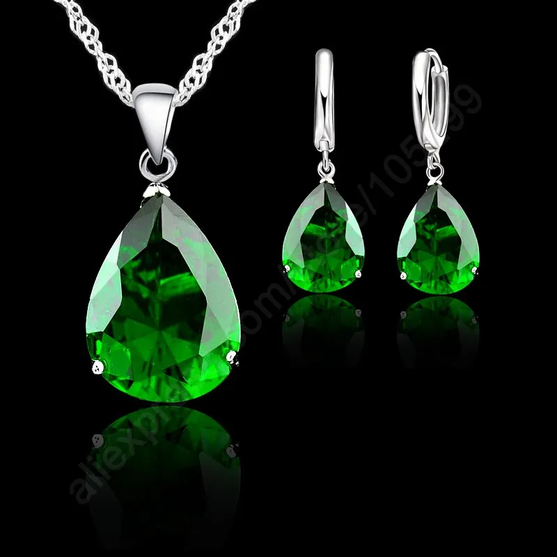 AAA Grade Rhinestone Water Drop Earring Necklace Jewelry Sets 925 Sterling Silver Pendant Necklace Earring Set