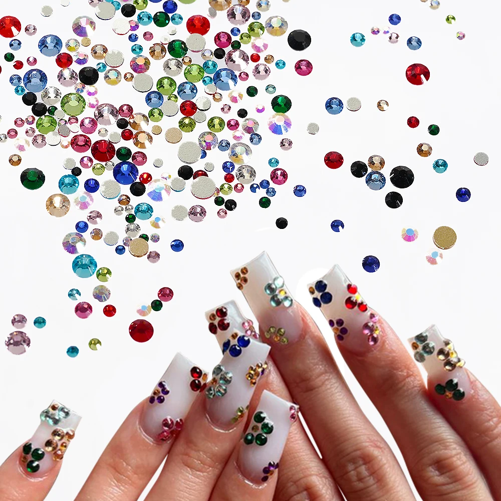 12 Gitter, 3D-weiße Nail-Art-Strasssteine und 2 Werkzeuge, gemischte Größen, flache Rückseite, rundes Glas, Diamant-Nagel-Charms, DIY-Handwerk, Maniküre-Zubehör – Detail 13