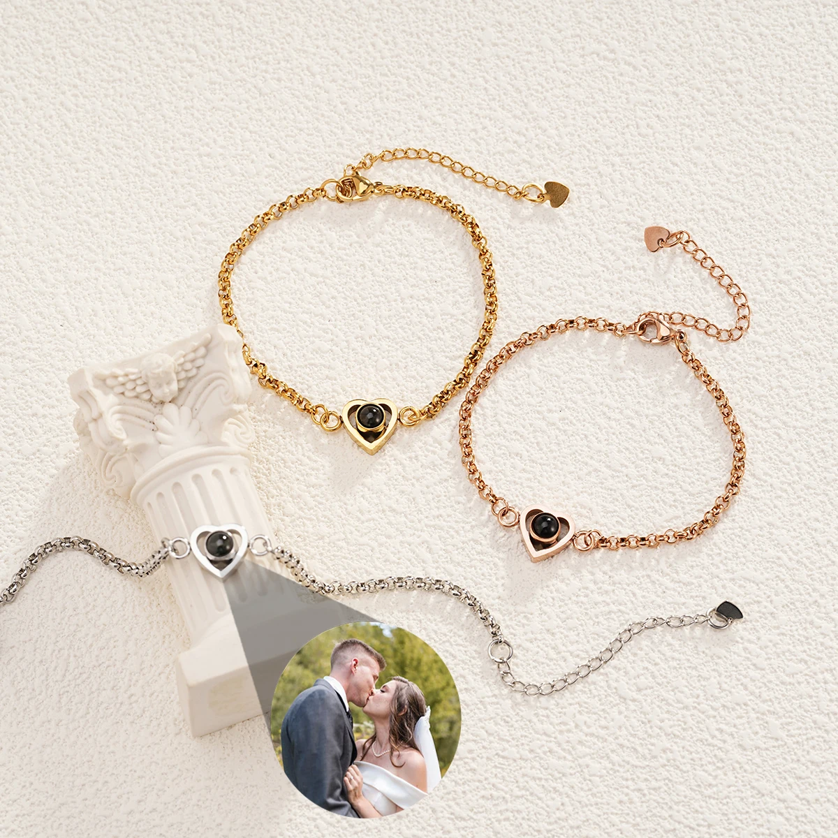 Pulsera de proyección de amor de acero inoxidable para mujer, pulsera de proyección de foto personalizada, pulsera de foto de pareja, regalo del Día de San Valentín