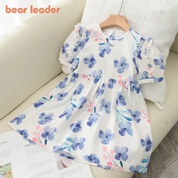 Bear Leader Girls Bubble Sleeve Princess Dress 2023 Summer New Childrens Wear Girl Baby Retro Floral Dress Cute Princess Dress