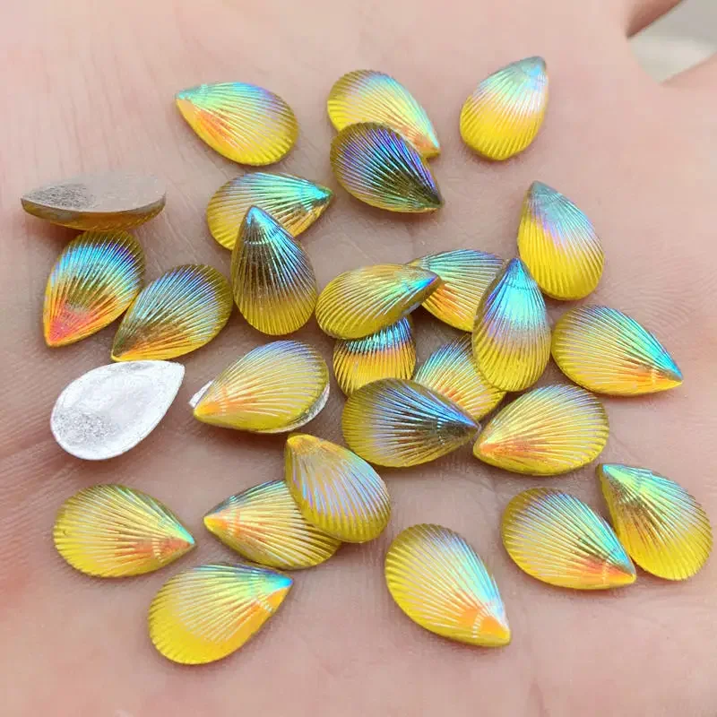 8*12mm Shell Tear drop shape AB Color Stick On rhinestone buttons Shiny Drop Resin rhinestone Crystals Stones Strass DIY 80pcs