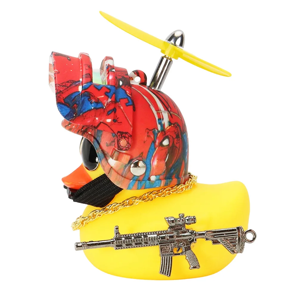 Niedliches Gummi-Enten-Spielzeug, Helm der Stufe 3, gelbe schwarze Enten-Dekorationen, Fahrrad-Gadgets mit Propeller, Auto-Armaturenbrett-Dekor-Zubehör – Detail 10
