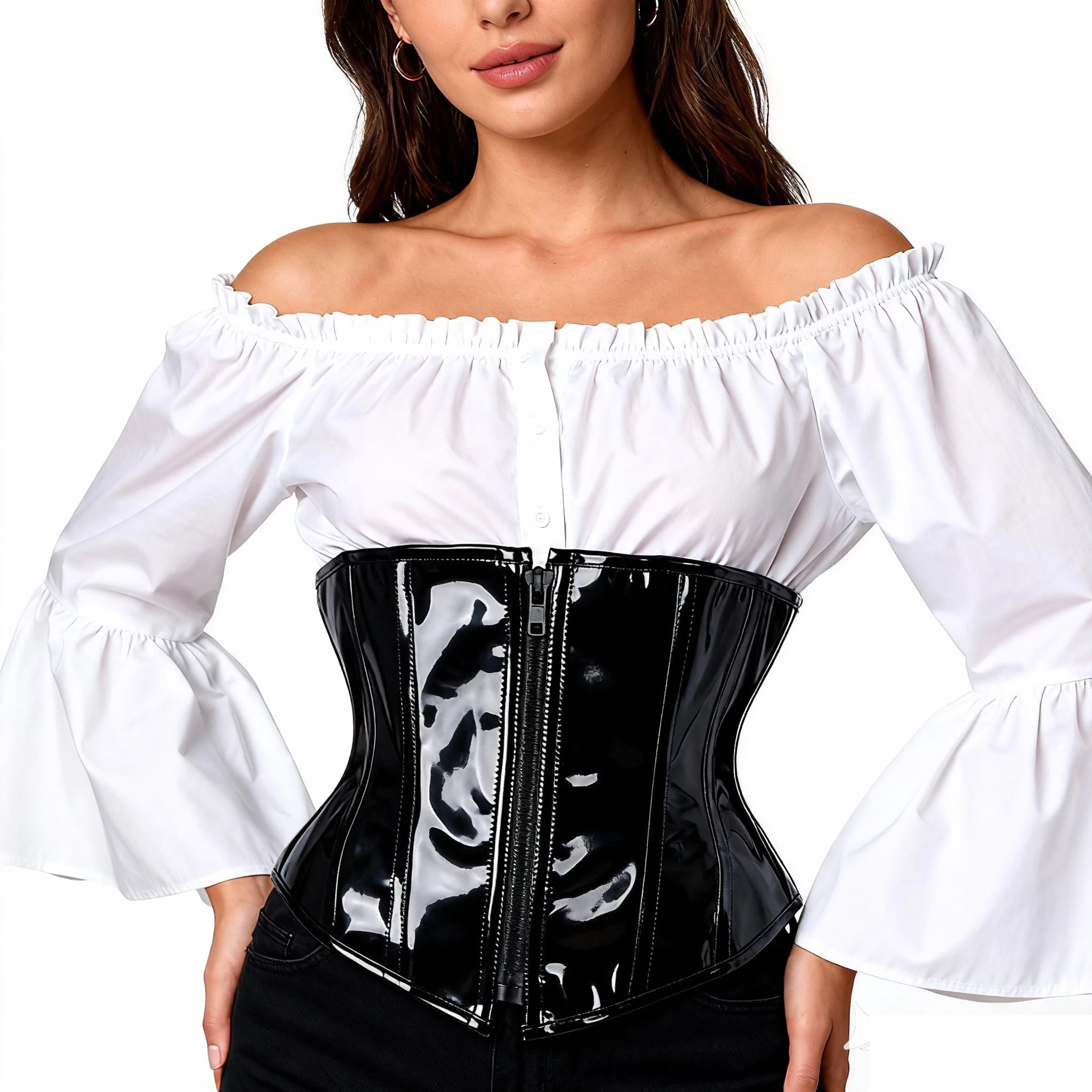 Black PVC Leather Woman Sexy Underbust Gothic Corset Top Vintage Waist Trainer Plus Size y2k Clothes Steampunk Corsetto Donna
