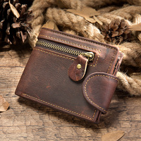 Men's Crazy Horse Leather Short Wallet Genuine Leather Buckle Wallet Vintage Top Layer Cowhide Card Holder Multi-Card  Wallet