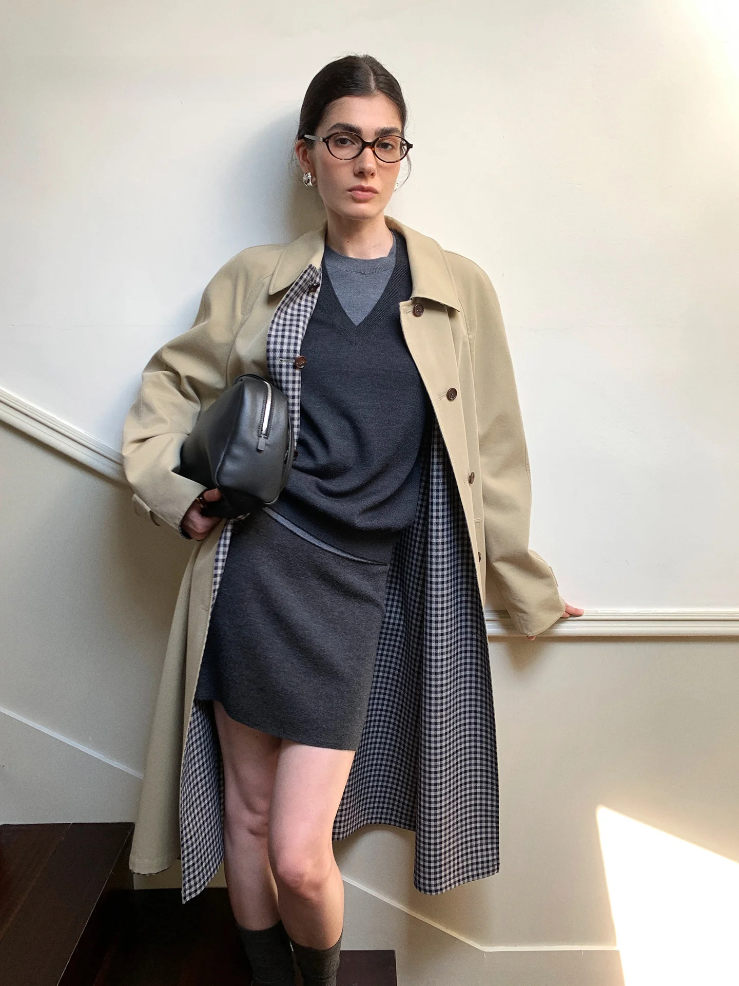 

Женская ветровка Taco Studios MU Series Retro Sli Lazy Slim Fit с двойным воротником, цвета хаки, в клетку, двусторонняя, для повседневной носки