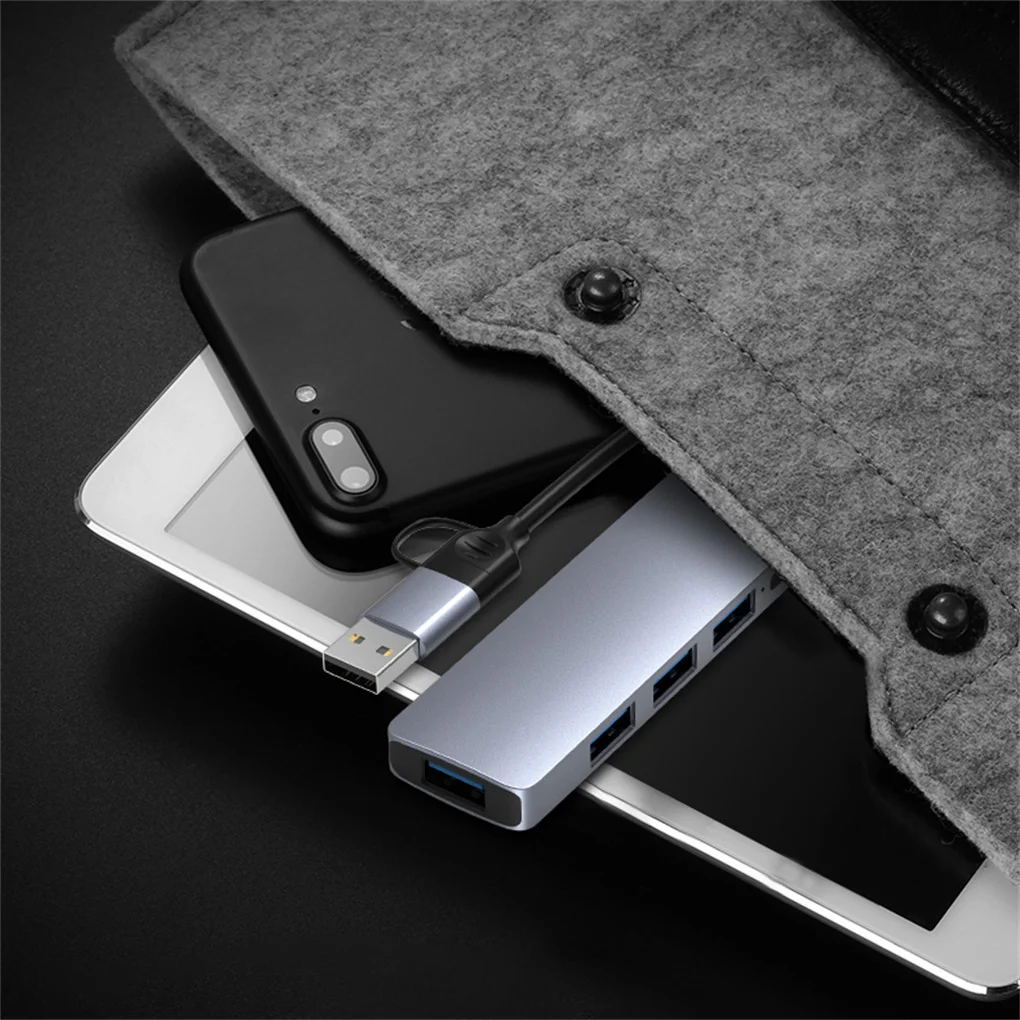 5 in 1 USB A/C Hub Multifunctional Connecting Equipment Data Transfer Laptop Phones Double Plugs Converter Adapter