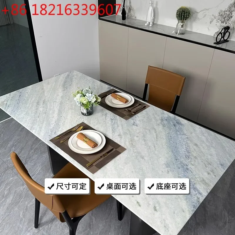 YAO Italian marble blue crystal luxury stone rectangular dining table high-end villa large apartment high-end