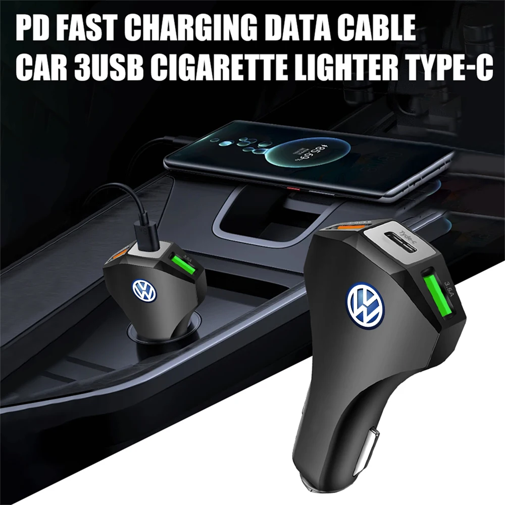 USB Car Charger Type C Phone Adapter Socket Cigarette Lighter for Volkswagen VW R Line GTI Golf 5 7 Caddy Passat b6 Tiguan Polo