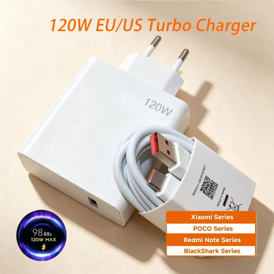 For Xiaomi Turbo Charger 120W Adapter Fast Charging  EU US POCO Redmi Note Pro Mi 15 14 13T 13 12T T Pro
