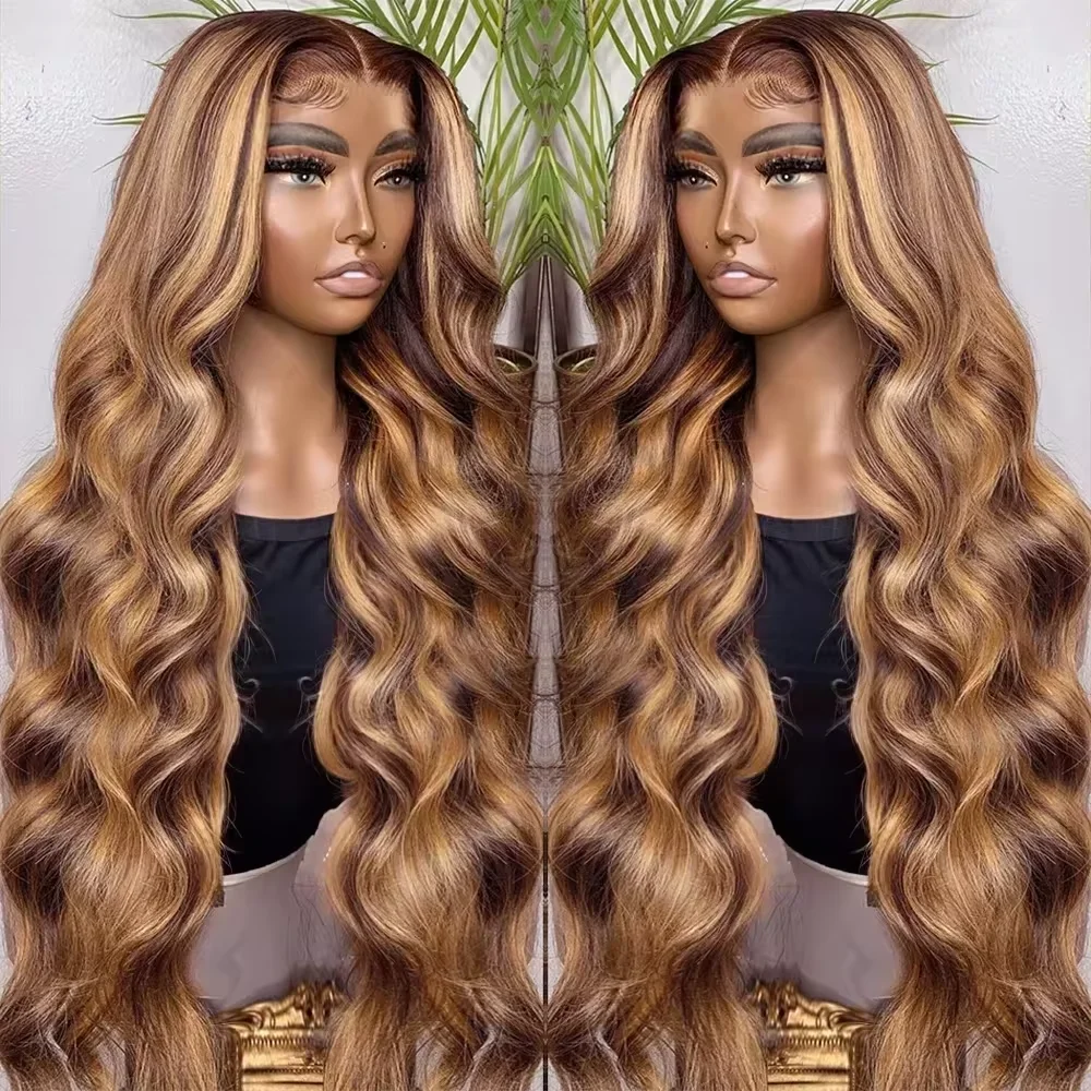 

Highlight Wig Human Hair Body Wave Lace Frontal Wigs Colored 13x6 Lace Frontal Wig P4/27 Ombre Honey Blond Lace Front Human Hair