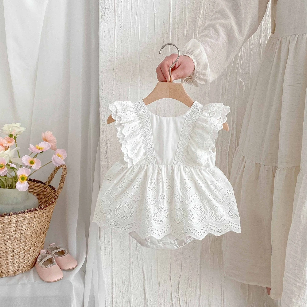 

Princess Baby Girl Dress Romper 0-2Years Cute Newborn Solid Color Sleeveless Lace Skirted Bodysuit Outfit Birthday Party Clothes