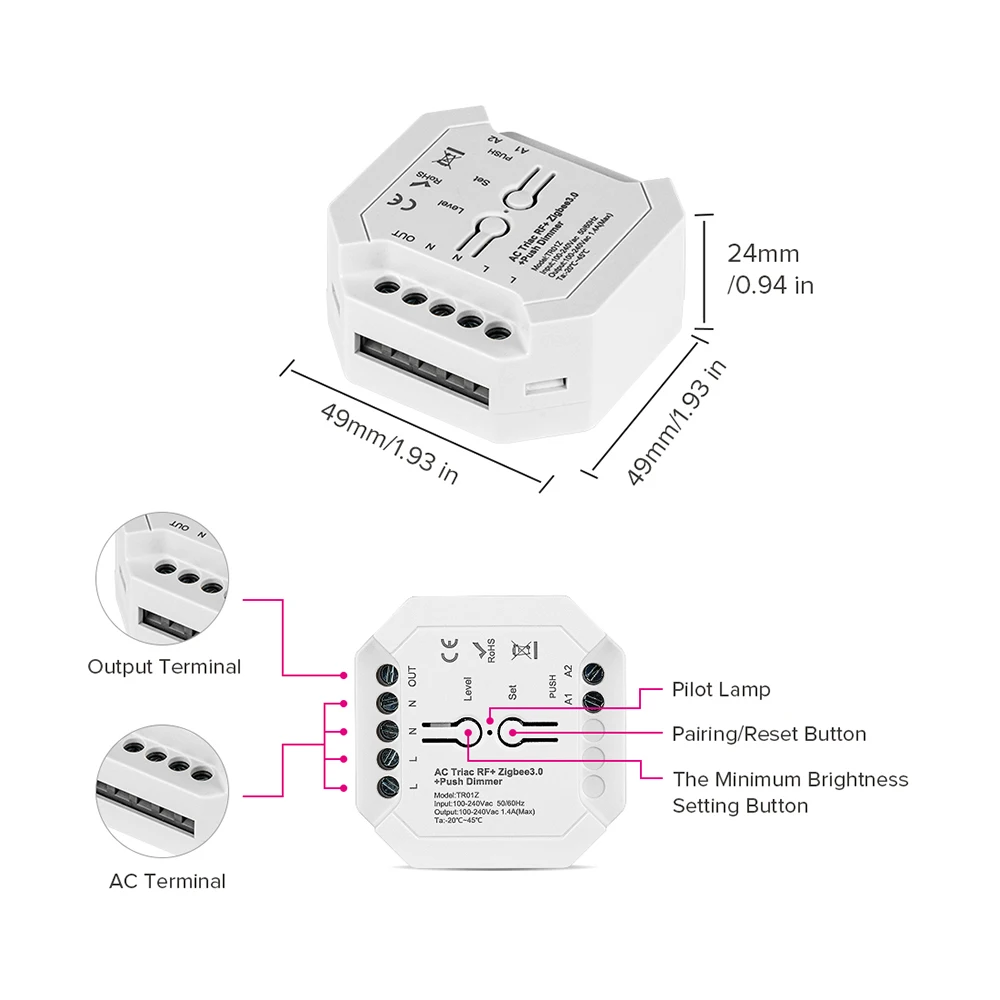 Triac AC Dimmer Zigbee3.0 inteligentne żarówki LED domowa Dimmer Hub APP/WIFI/głos/zdalne sterowanie Push ściemniacz LED przełącznik sterowanie