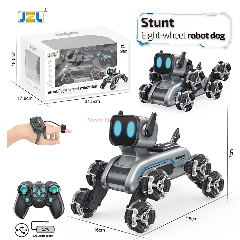 Robot eléctrico de juguete para niños, Máquina Inteligente con Control remoto Dual, perro mecánico de acrobacias de ocho ruedas, novedad