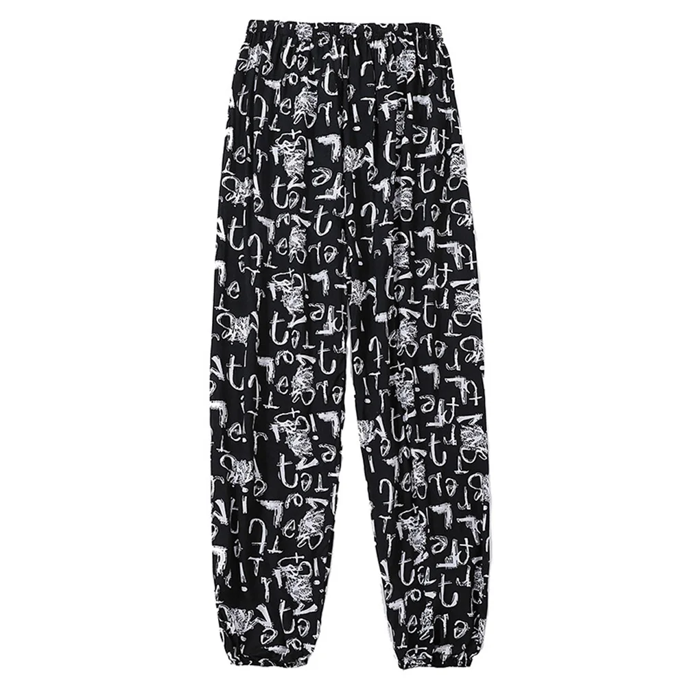 Women's summer loose and versatile trendy casual pants, wide leg sleeping pants, lantern pants, letter black and white pants