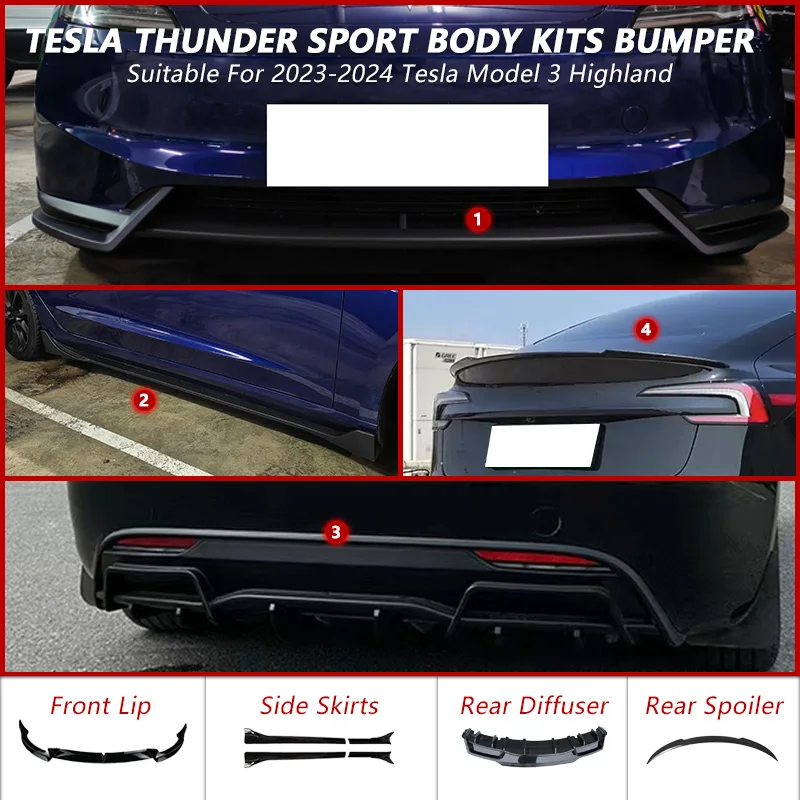 

Набор аксессуаров для тела AD, черное тюнирование для Tesla 2024, модель 3 Highland, передний бампер, губа, задний спойлер для губ, боковая юбка, автомобильные аксессуары