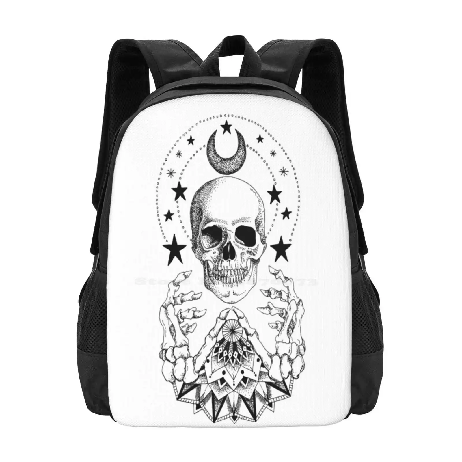 

Power Skull Mandala Новые поступления Сумки унисекс Студенческая сумка Рюкзак Power Skull Skeleton Bones Мандала Черно-белая тонкая подкладка