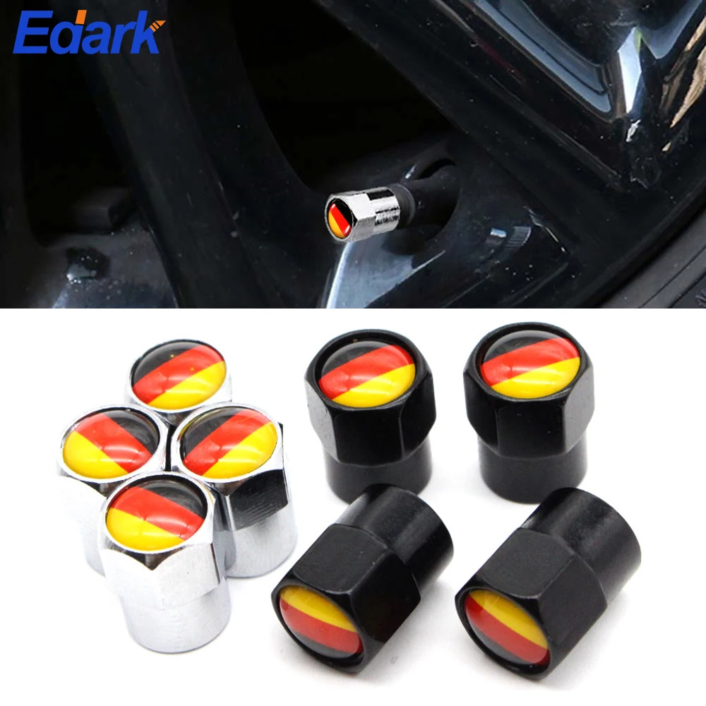 4Pcs/Set Fashion Car Accessories for VW Audi Benz BMW Germany Flag Logo Sticker Wheel Tire Valve Caps Stem Covers Auto Styling