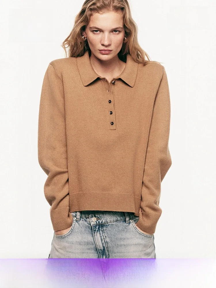 

Spring New Women's oulder Pad Sweater Casual Sle Button Detail Wool Blend Polyester Nylon H&M 323588 Comfort Fit