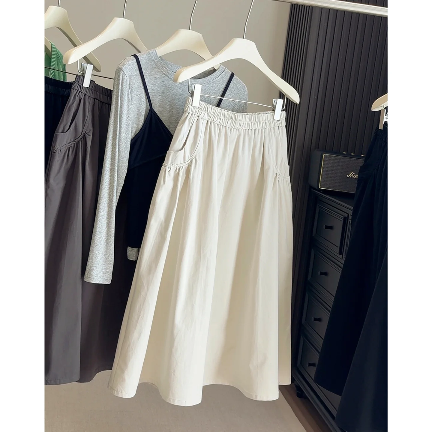 2026 Women Elegant A-Line Skirt With Pocket Stretch High Waist Long Skirt Saias Women Skirt Saia Longa Falda Jupe