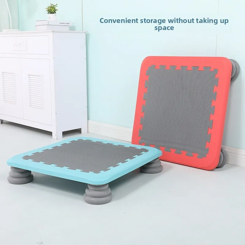 Kids Square Trampoline, Early Education Physical Sensory Training Bouncing Bed, Fitness Trampoline for Height Growth