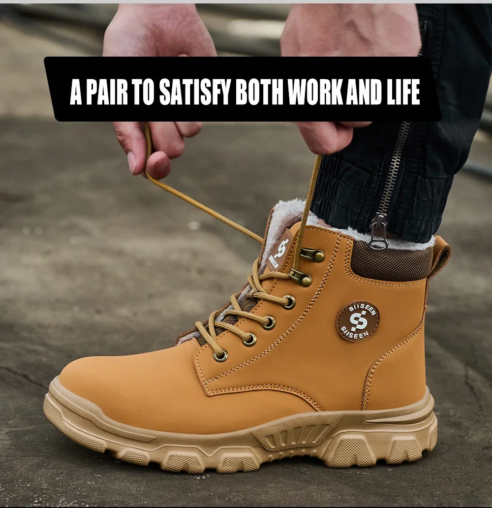 Men Winter Work Safety Boots Lightweight Steel Toe Work Shoes Men Waterproof Warm Security Protection Safety Shoes