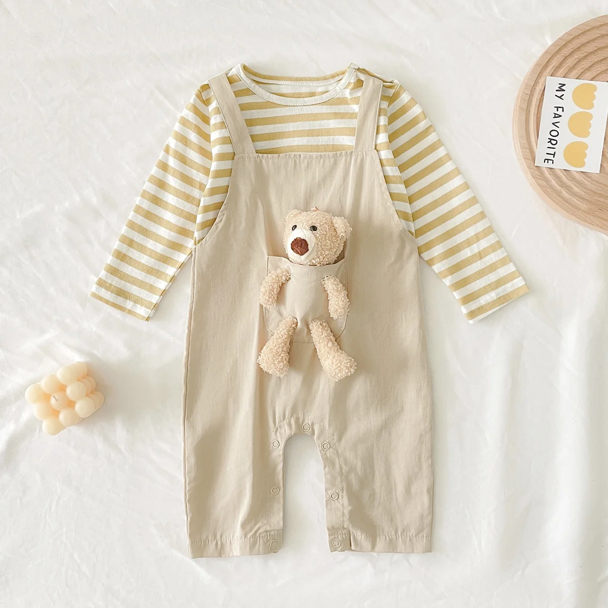 Sanlutoz Baby Boys Girls Rompers Autumn Long Sleeve Cute Bear Infants Unisex Clothing Jumpsuits Striped Casual