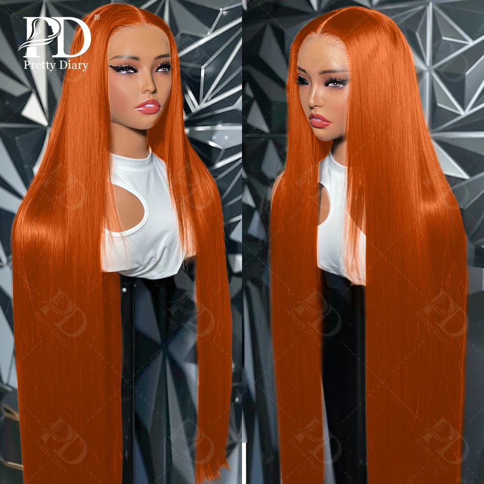 Orange Ginger 13x6 Straight Lace Frontal Wigs #350 Colored 13x4 Transparent Lace Front Human Hair Wig For Women Wig PrePlucked