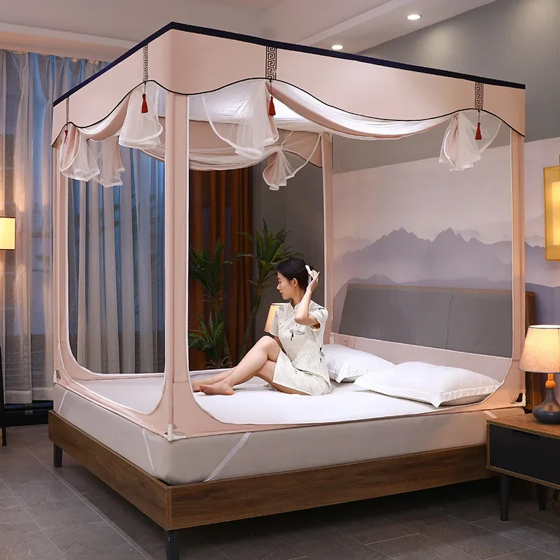 

High-end Three-door Mosquito Net for Home New Chinese-style Bed Curtain High-end Zipper Tent Thickened Encrypted Square Top