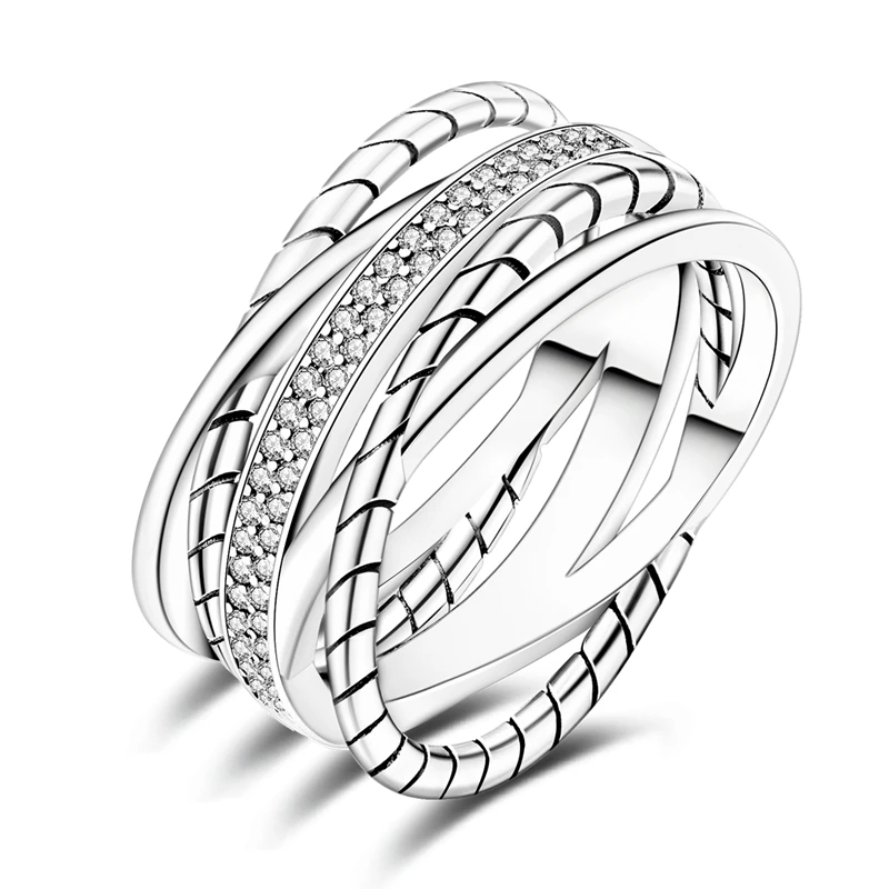 New Ring 925 Sterling Silver Multi Layer Rope Wide Band Rings For Women Girls Birthday Anniversary Jewelry Gifts