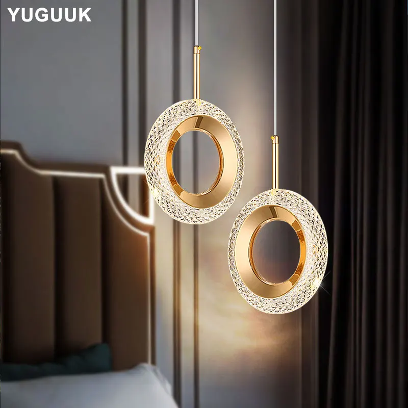 Luces colgantes LED de anillo nórdico, lámpara colgante de interior, decoración de habitación para cabecera, dormitorio, sala de estar, lámpara