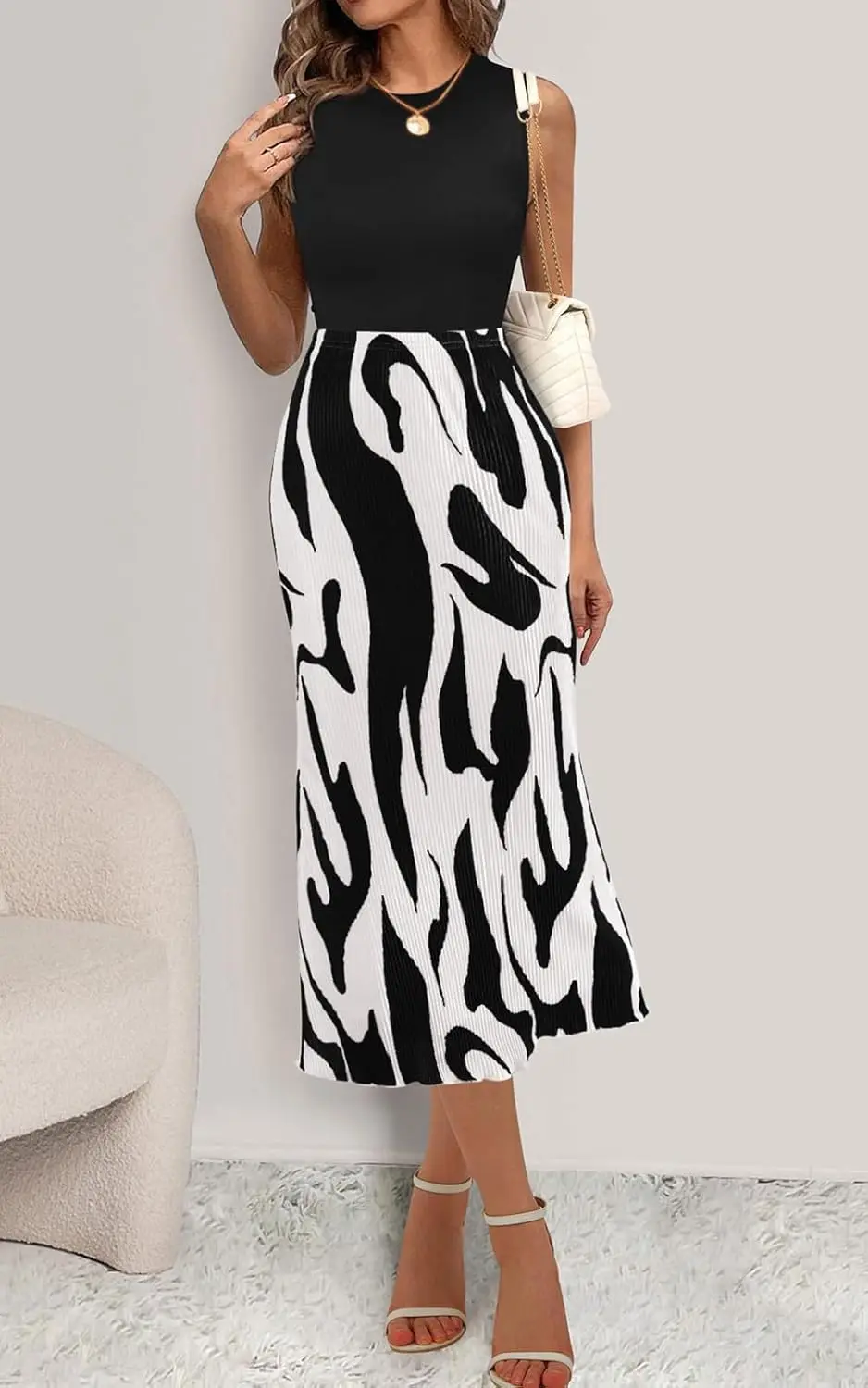 Luxy Trio Donna 2025 Estate Vita alta Stampa grafica Una linea di gonne lunghe a pieghe per donna Gonna longuette alla moda