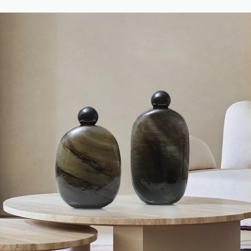 Glass Vase Oval Pebble Marbling Geometric Ware Terrarium Floral Arrangement Accessories Flower Vase Home Decoration