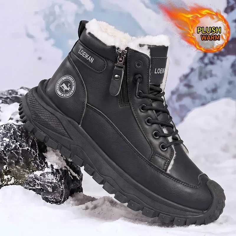 Multi-color Men Winter Snow Boots Full Plush Lining Lace-up High Top Rugged Non-slip Sole Boots For Cold Season Outdoor Trekking
