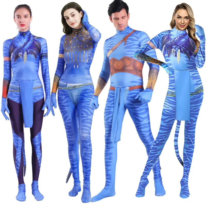 Avatar Costume Cosplay Women and Men Couple Kids Family Girl Bobysuit Jumpsuit Alien The Way of Water Christmas Halloween