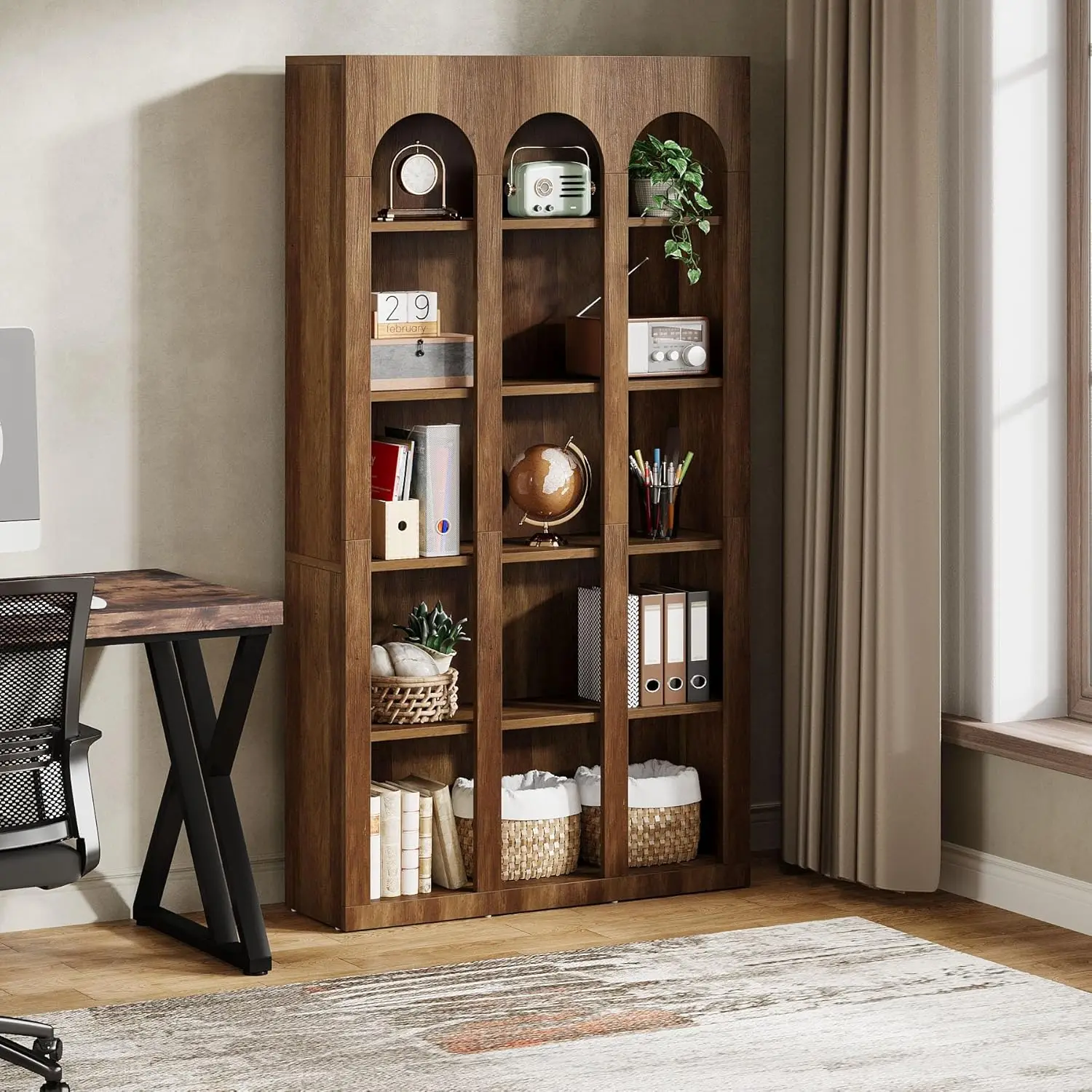 70.87-Inch Mid Open Shelves, Book Shelf Vintage Display Storage for Home Office