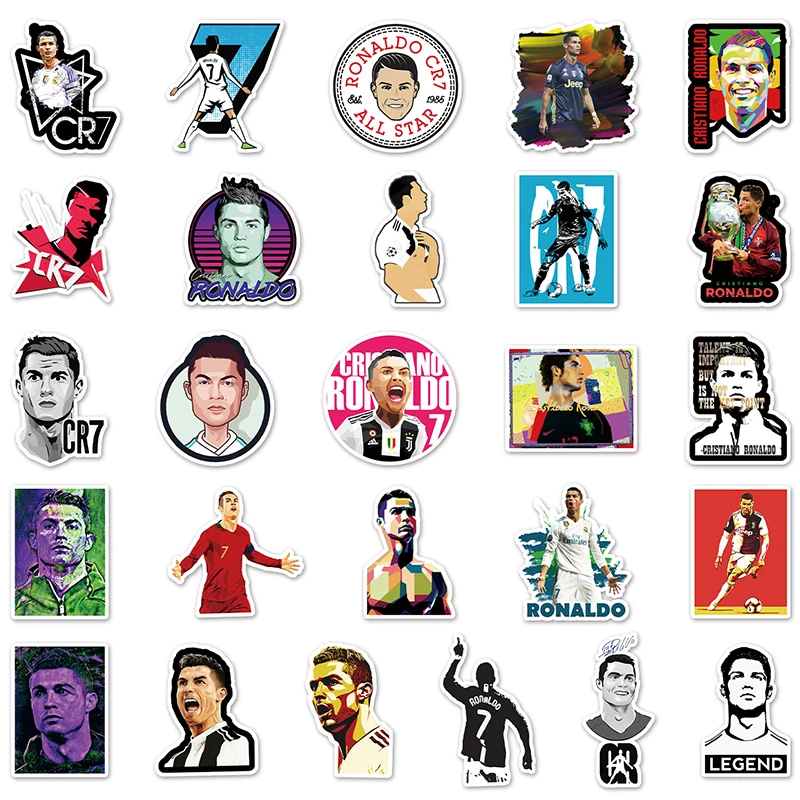 Cristiano Ronaldo-DIY Graffiti adesivos, imagem dos desenhos animados, geladeira, copo de água, decoração do partido, original, 52pcs