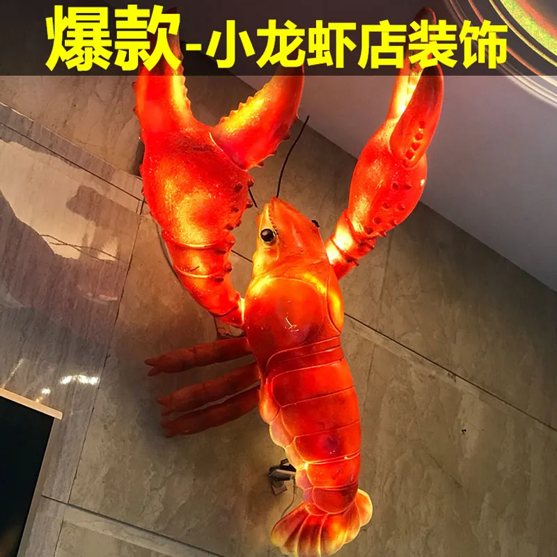 

Simulation crayfish model, crab sculpture ornament, hotel entrance welcome wall sign luminous pendant decoration