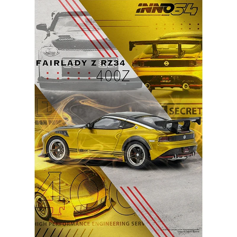 Pré-venda inno 1:64 topo secreto fairlady z rz34 ouro diecast diorama modelo de carro coleção brinquedos em miniatura inno
