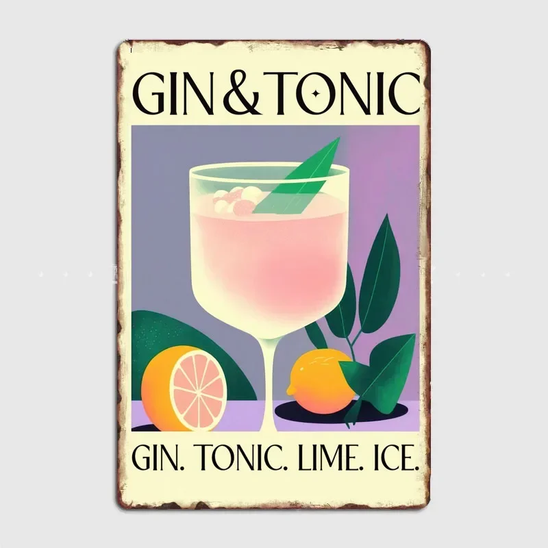 Gin Tonic Purple Cocktail Beer Poster Metal Sign Posters Room Decoration Indoor Custom Decor Bar Home Decor Wall Decorations