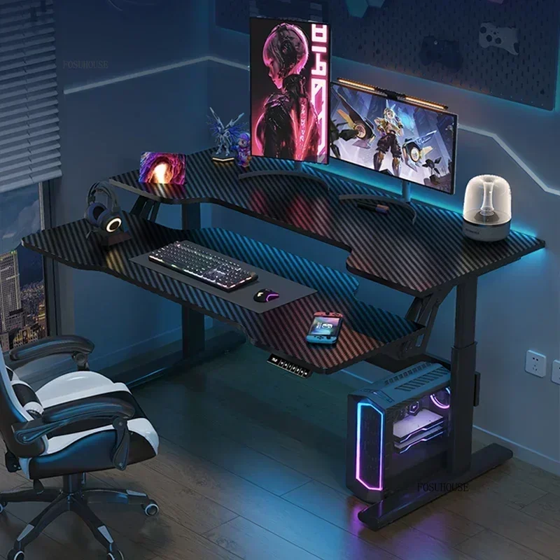 Carbon Fiber Modern Computer Desk for Home Desktop Adjustable Lifting Desks Light Luxury Creative Gaming Desk for Internet Cafe