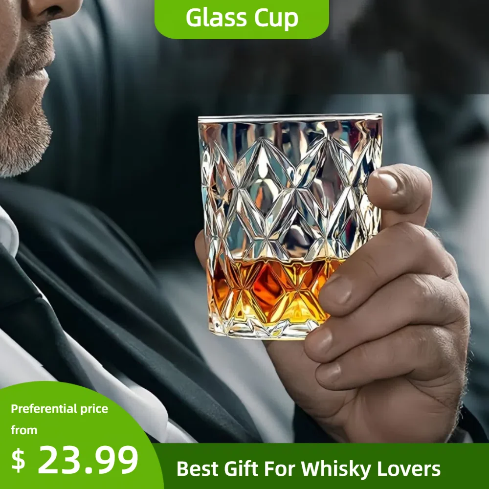 Whiskey Crystal Glasses Set of 2,Scotch Glass Old Fashioned Glasses for Bourbon Tequila Cocktail,Unique Rocks Drinking Glassware