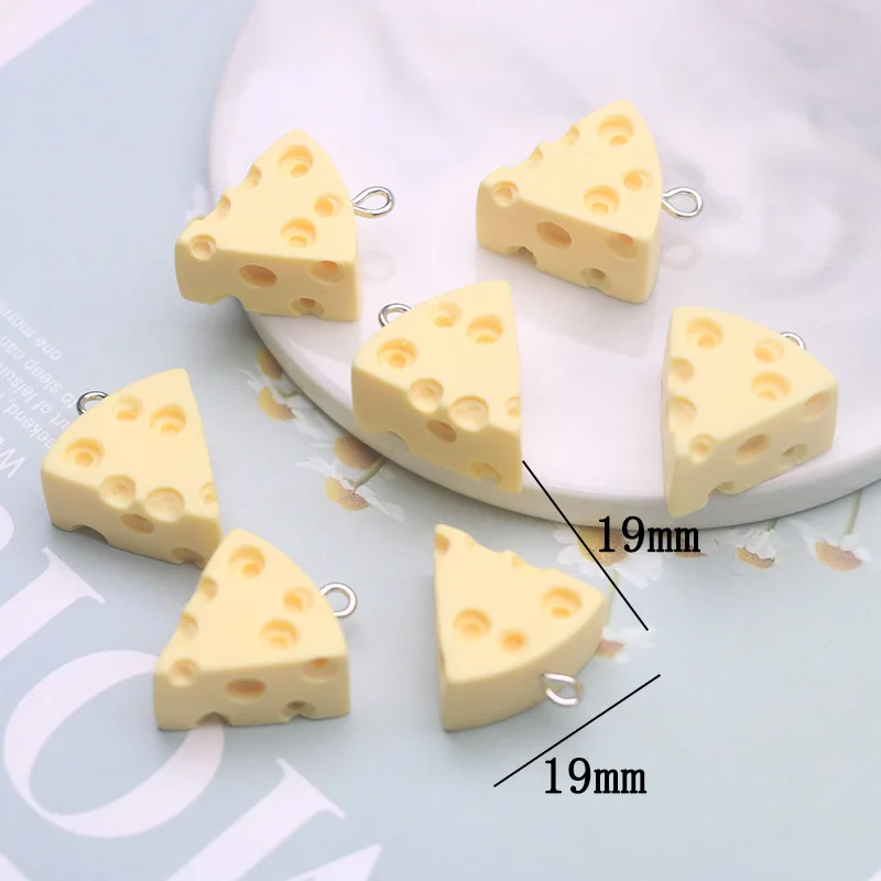 10 Uds. De dijes de resina de queso de simulación, cadenas para teléfono de comida encantadora, pendientes, llaveros, colgante de decoración, fabricación de joyería bonita DIY