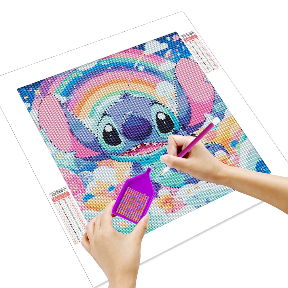 Disney DIY Diamond Painting Set Stitch And Angie Mosaic 5D Cartoon Colorful Home Decoration 30x30cm