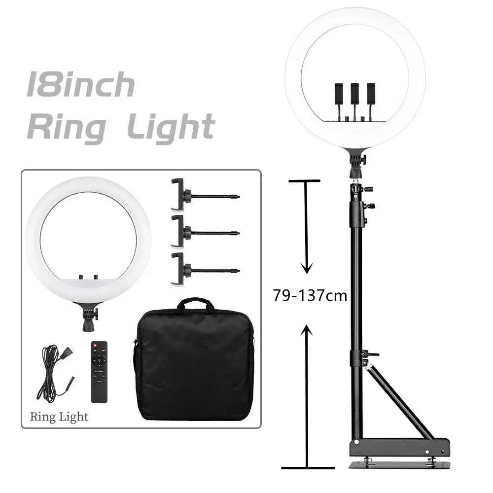 Photography 18 inch Ring Light LED Large Selfie Video Remote Control Tripod Stand Phone Clip YouTube Live Lighting Photo Studio