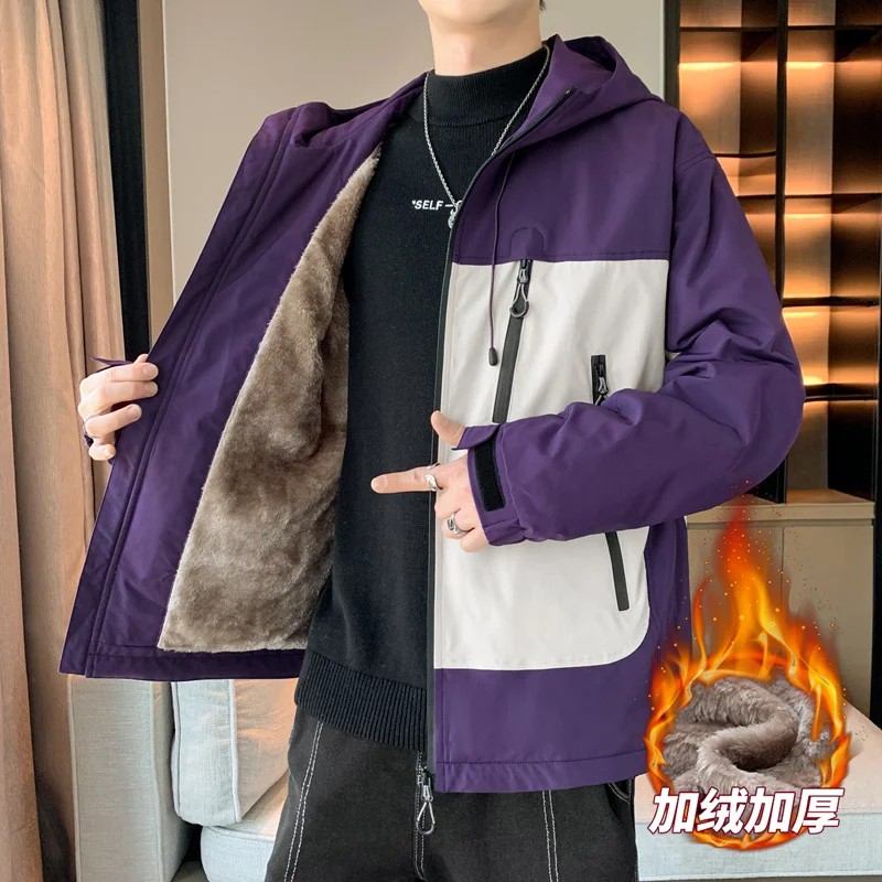 

Модные молодежные теплые флисовые куртки с капюшоном, осень-зима 2025, мужская уличная одежда, плюшевые пальто, повседневные ветрозащитные толстые парки