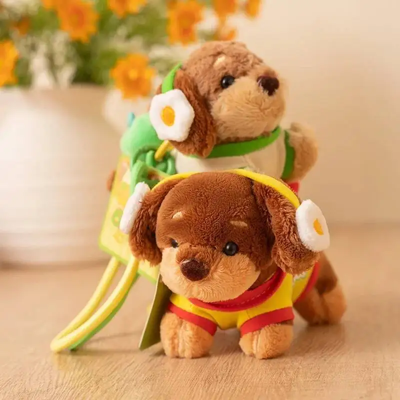Porte-clés en peluche teckel de dessin animé Kawaii, poupée jouet mignon chien Hamburger pendentif spécial enfant petite amie cadeau d'anniversaire décor de sac à dos