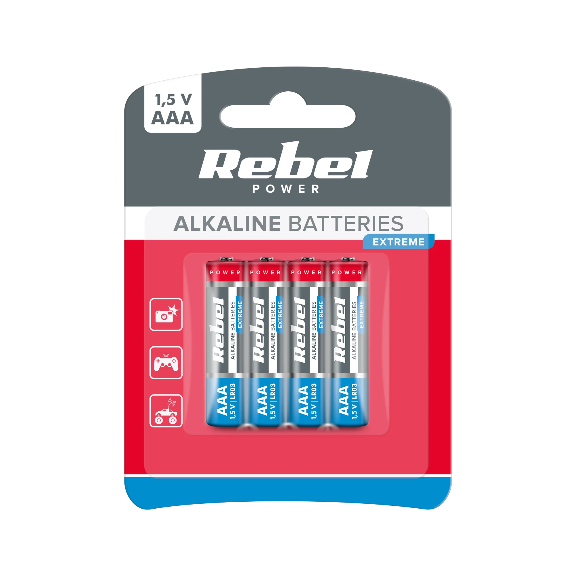 Baterie alkaliczne AAA LR03 R3 LR3 4 sztuki 1,5V paluszki Rebel Extreme