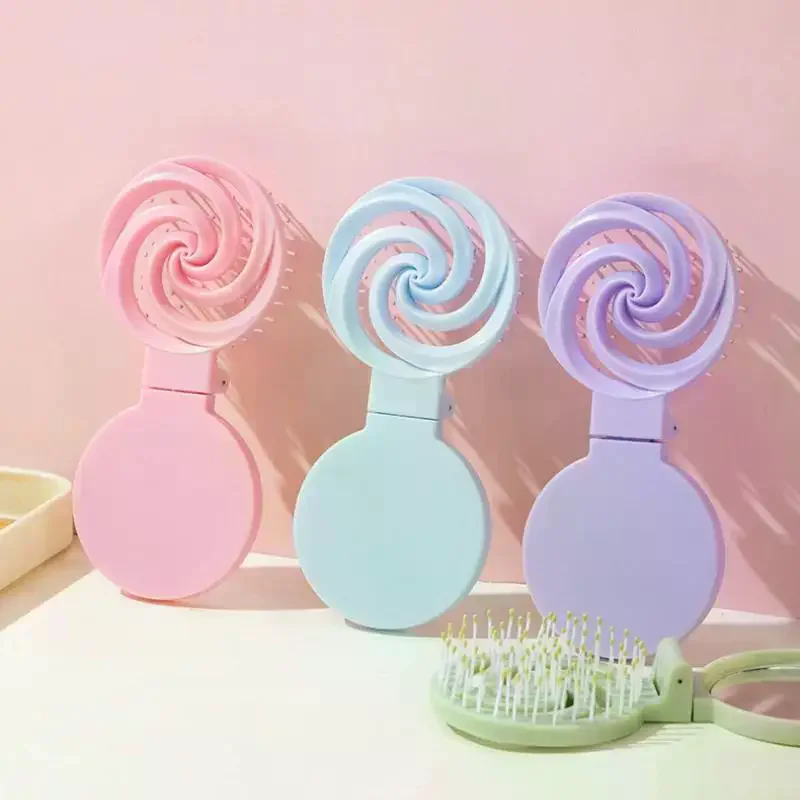 Mini Portable Scalp Massage Comb 2 In 1 Foldable Comb With Makeup Mirror For Travel Easy To Carry Great Gifts 1Pcs