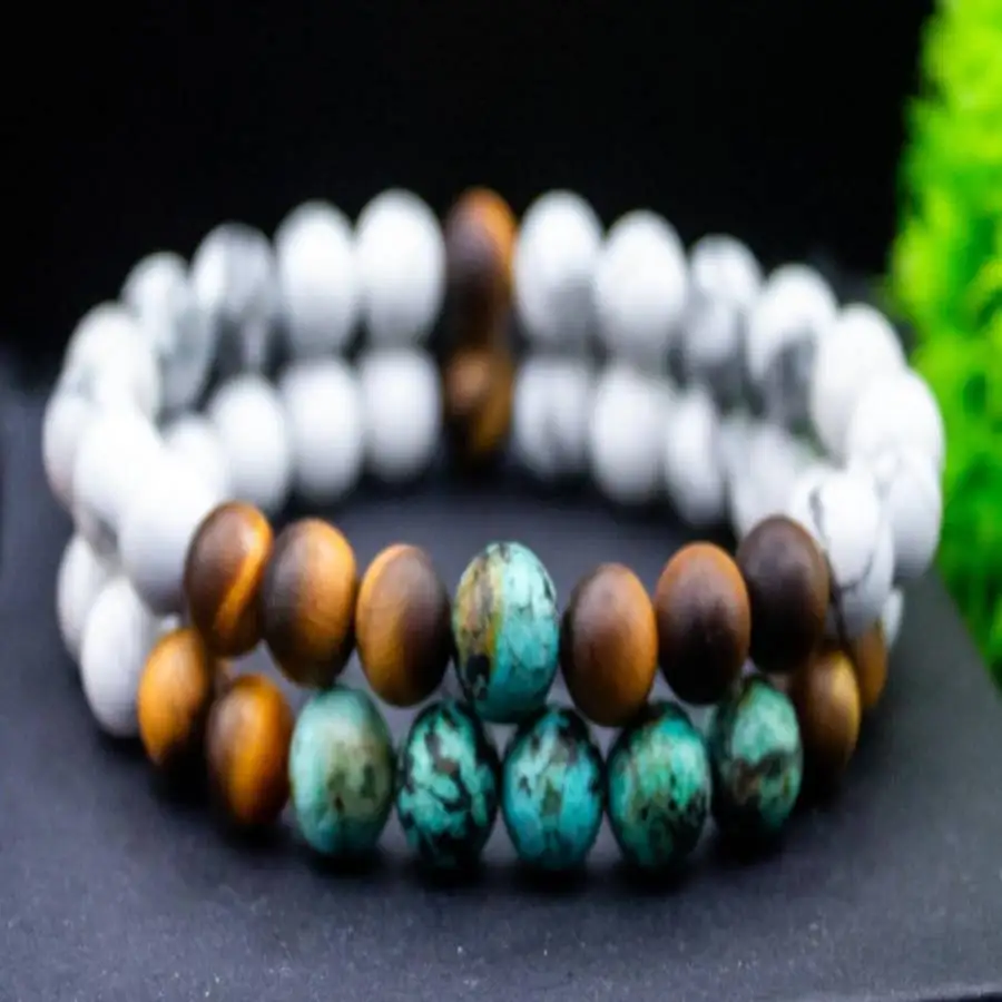 

2pcs Handmade natural stone bead bracelet set,men's cuff button bracelet,Ramadan prayer bead,women's meditation,holiday gift